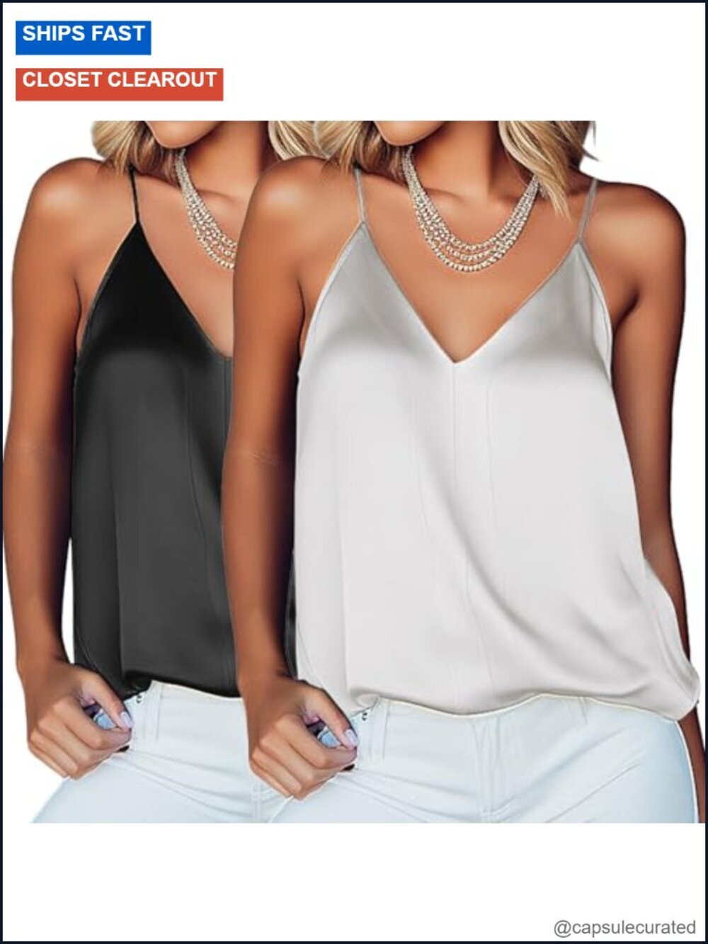 Silk Satin V-Neck Camisole Tank Top Sleeveless Spaghetti Straps Racerback Blouse